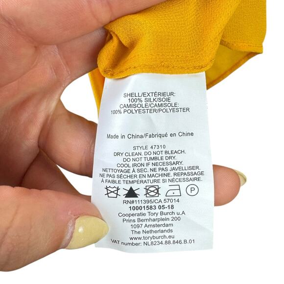 Tory Burch NWT Womens Yellow Natalie Grid Textured Georgette Top with Camisole - Picture 9 of 16